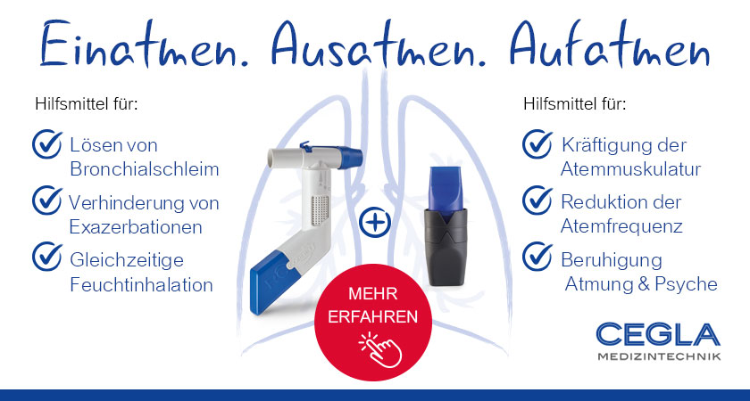 RC-FIT® und RC-CORNET® PLUS mit Text, der ihre gesundheitlichen Vorteile hervorhebt, darunter leichteres Atmen und Muskelkraft.